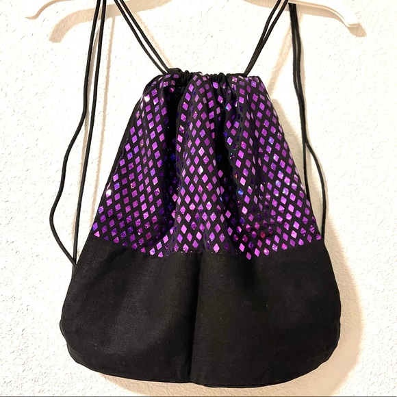Drawstring bag-girls 5-10yrs-Sparkly purple confetti Diamond shape sequin fabric - Picture 2 of 5